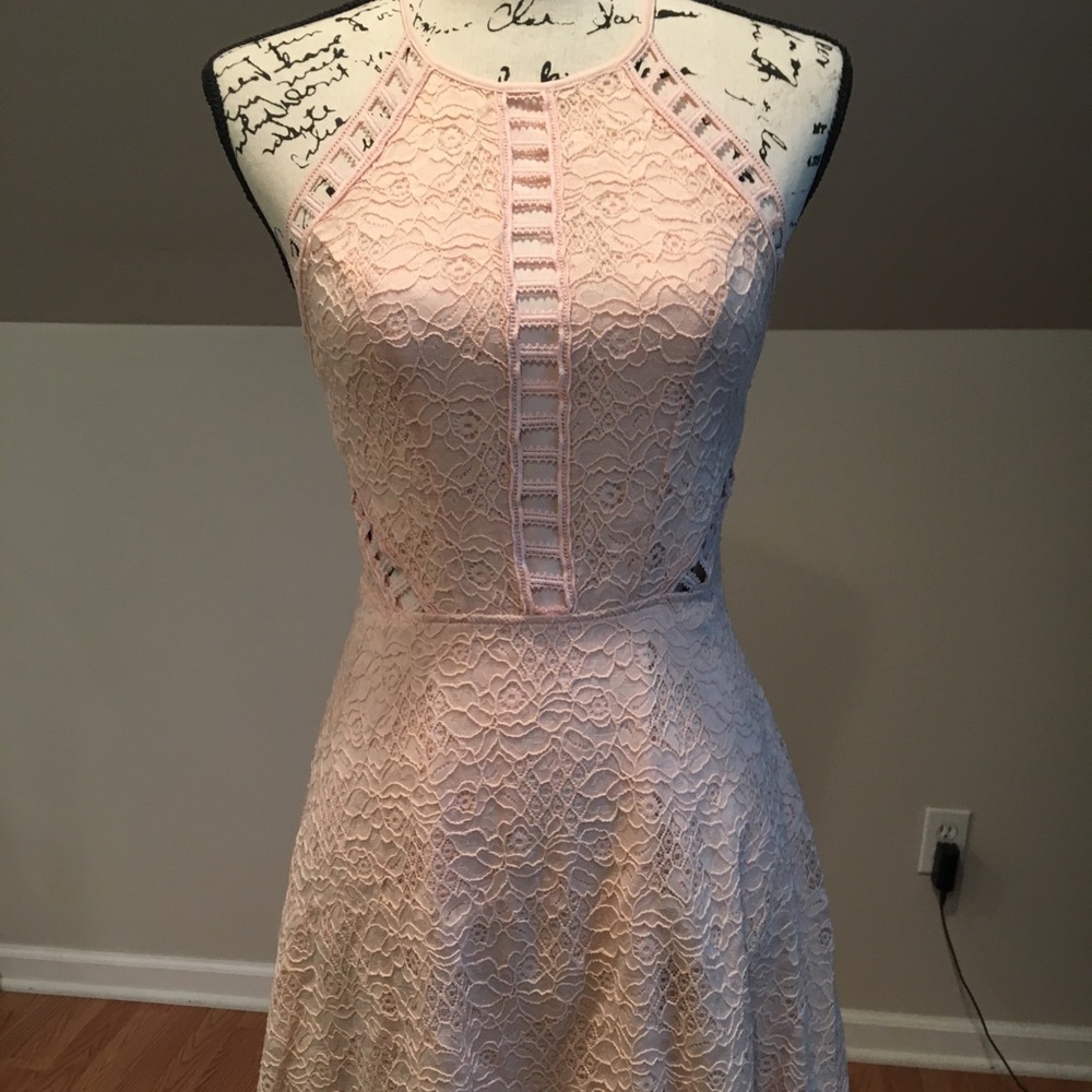 Pale Blush Lacey halter dress